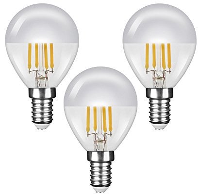 NuLoXx 3er Pack LED Filament Kopfspiegellampe P45 „Tropfenform“ SILBER E14 4W/827 2700K warmweiß, 380 LM, AC 220-240, 320° Abstrahlwinkel