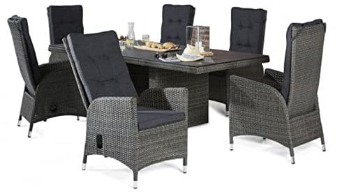 La Casa di Caesar Polyrattan Tischgruppe Barcelona Grau-Mix Tisch 6 Stühle Gartenmöbel-Set