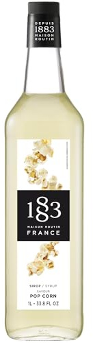 1883 Maison Routin Premium Popcorn Syrup, 1 Litre Glass Bottle | Flavoured Syrup, For Coffee, Tea, Cocktails, Iced Drinks & Desserts, Made with Pure Cane Sugar, No Artificial Colours, Vegan