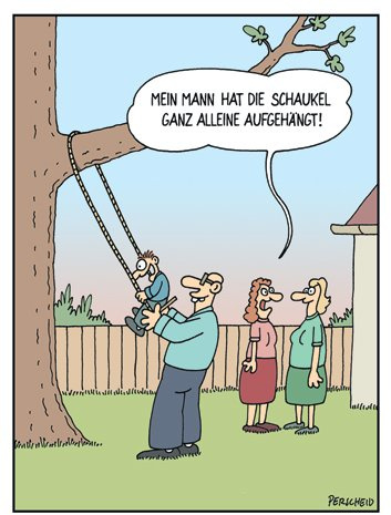 modern times -3er Set Postkarte CARTOON - Motiv: SCHAUKEL GANZ ALLEINE AUFGEHÄNGT!, Anlass: Fun Cartoon/Satire, Künstler/Verlag: KÖPENICKER CG © PERSCHEID, Martin, Größe: A6