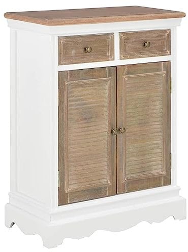 vidaXL Sheeshamholz Massivholz Sideboard mit 2 Türen 2 Schubladen Kommode Mehrzweckschrank Anrichte Schrank Standschrank Braun Weiß 60x30x80 cm
