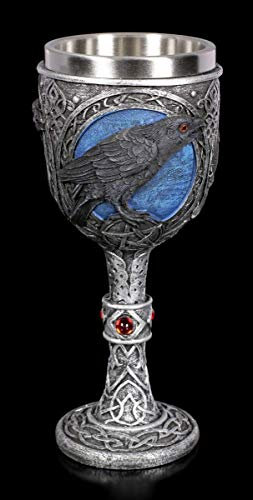 Figuren Shop gmbh Fantasie Trink-Kelch - Nuit Corbeau Verres à Pied Vins, Deko-Kelch, Décoder l'article, avec Insert en Acier Inoxydable, H 18 CM