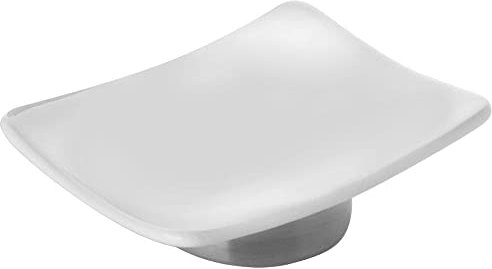 Kiamami Valentina - Petite Assiette Porte-Savon en céramique Blanche avec Base chromée | Lilly