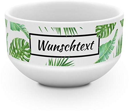 printplanet® - Müslischale mit Name oder Text Bedruckt - Müslischale Salatschale Obstschale Suppenschüssel selbst gestalten - Motiv: Palmenblätter
