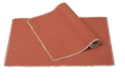 Pichler Suna Used Look strukturierte Baumwolle mit Fransen (Tischset ca. 33x48cm, Koralle)