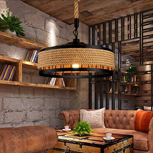Lampe Suspendue Vintage Corde Pendentif E27 Lustres Rétro Plafonnier Industriel En Fer Forgé Loft Plafond Lampe Suspendue Rustique Chanvre Corde Ronde Fer Cage Restaurant De Plafond