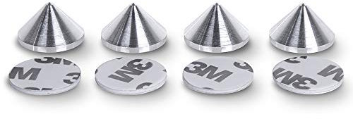 PrecisionGeek Speaker Spikes Aluminium Silver 20mm Cone Shape with Adhesive Pads for HiFi Speakers, Soundbars, Audio Stands, Subwoofers – Set of 4 Vibration Isolators