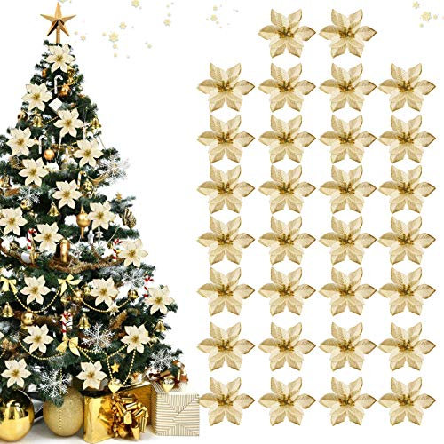 30Pcs Weihnachtsdekoration Blumen,Blume für Weihnachtsschmuck,Schneeflocken Deko,Weihnachtsbäume,Baumschmuck Künstliche,Weihnachtsbaum Weihnachtskranz,Weihnachten Blumen Deko,Aufhängen Weihnachtsbaum