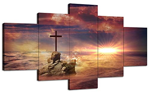 Kreuz auf einem Felsen, Wanddekoration, religiöses Jesus Christus, spirituelles Wandbild, Leinwanddruck, christliches Poster, Gemälde, Dekoration, fertig zum Aufhängen (152.4 x 81.3 cm)