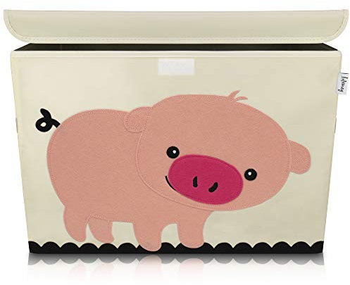 LIFENEY Aufbewahrungsbox Kinder groß 51 x 36 x 36 I Spielzeugkiste I Kiste mit Deckel für Kinderzimmer I Aufbewahrungsboxen mit Deckel I Spielzeugaufbewahrung (Schwein)