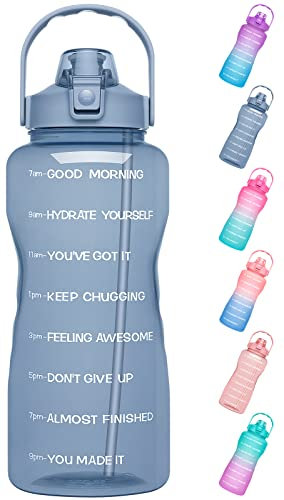 Gourde 2,2 L Gourde de sport Étanche, MEITAGIE Gourde en Tritan sans BPA avec filtre à fruits et marqueur de temps de motivation, convient pour l'eau gazeuse gourde pour enfants vélo, école, fitness