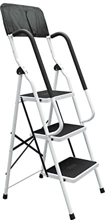 DAWNYIELD Escalera Plegable de Acero de 3 Peldaños Antideslizante con Pasamanos de Seguridad Taburetes Trabajo Pesado para Adultos - Escalera de 3 Escalones