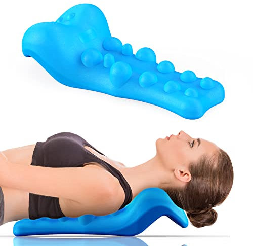 Fanlecy Nacken- und Schulter-Relaxer mit Massagepunkt des oberen Rückens, Halswirbel-Traktionsgerät Nackenstrecker für TMJ Schmerzlinderung und Halswirbelsäulenausrichtung, Chiropraktikkissen (blau)