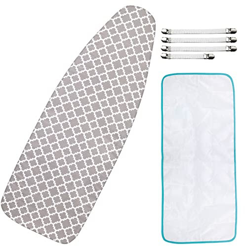 Extra-Wide Ironing Board Cover and Pad Replacement with Scorch and Stain Resistant Thick Padding and Elasticized Edge 18 x 49 Ironing Board Covers 4 Fasteners and 1 Protective Scorch Mesh Cloth