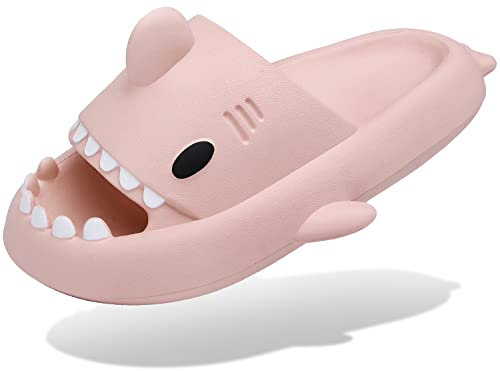 Claquettes de Requin Femme Homme Chaussons de Piscine et Plage Antidérapante Sandales de Bain à Bout Ouvert Shark Slides Slippers, Rose, 36/37 EU