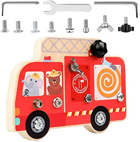 Montessori Holz Schraubbrett, Feuerwehr Spielzeug für Kinder, Kindergarten Lehrhilfen Pädagogisches Set, Baby Fahrzeug Schrauben Set Ab 3 Jahre