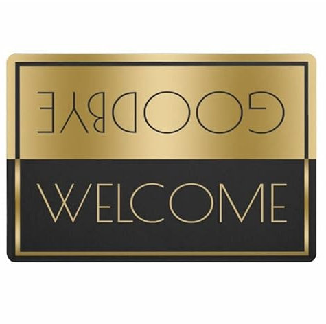 YACANNA Door Mat Indoor Outdoor Door Mat Entrance Washable Doormat Reversed Welcome Goodbye Door Mat Hallway Black Gold Doormat Rug Minimalism Decor 50x80cm