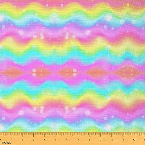 Regenbogenstoff Meterware Ombré Regenbogen Tie Dye Polsterstoff für Kinder Mädchen Teenager Bunter Pastell Dekostoff Niedlicher Aquarell Mädchenstoff Polster und Wohnakzente 184 x 150 (HxB)