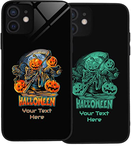 Halloween Spooky Phone Case for iPhone 11 Pro Max Personalised Case, Slim Anti Scratch Glass panel with shockproof TPU Rims | Glow in the Dark Case | Custom Phone Case-Angel of Death Halloween