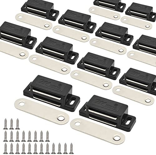 12Pack 15lbs Cabinet Magnets Magnetic Door Catch for Kitchen Closet Door Bathroom Cupboard Wardrobe Closing Drawer Latch and Shutters with Mounting Screws (Black)