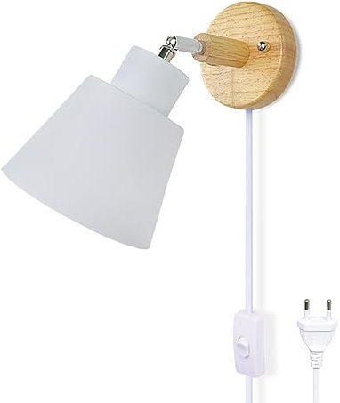 LZGS Go Swing Bands Wandlampe mit Stecker Macaron Wandlampe mit Schalter E27 Lampentyp Holz Nachttischlampe für Wohn-und Schlafzimmer Einstellbar Stecker Wandlampe 110/220v (Weiß Stecker)