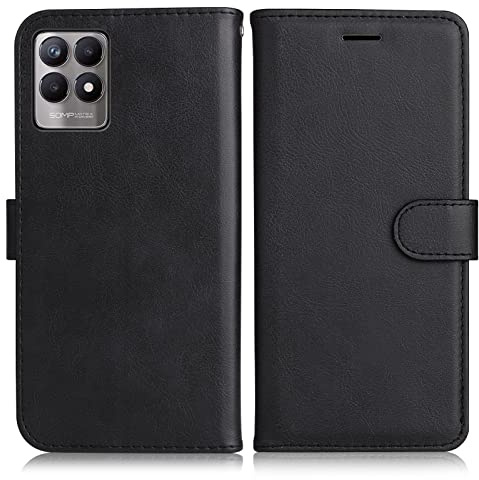 DENDICO Funda para OPPO Realme 8i, Billetera Carcasa de Piel PU con Ranuras para Tarjetas, Magnético Funda para OPPO Realme 8i, Negro