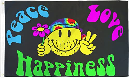 90 x 152 cm große Flagge Frieden Liebe Glück Polyester Happy Face Hippie langlebig
