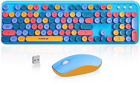Wireless Keyboard and Mouse Combo, 2.4 GHz Wireless Full-Sized Typewriter Gaming Keyboard with Round Keycaps for Windows, Computer, Desktop, PC, Laptop (Blue)