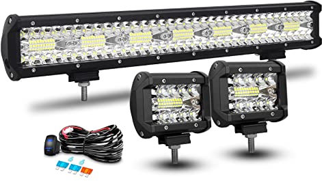 RIGIDON 8D 51cm 420W led lichtleiste mit 12V Kabelbaum kit, 2 x 10cm 60W Led Scheinwerfer Offroad Wasserdicht für 4x4 Auto SUV ATV UTV KFZ LKW Traktor Fahrzeuge, 6000K Weiß Nebelscheinwerfer