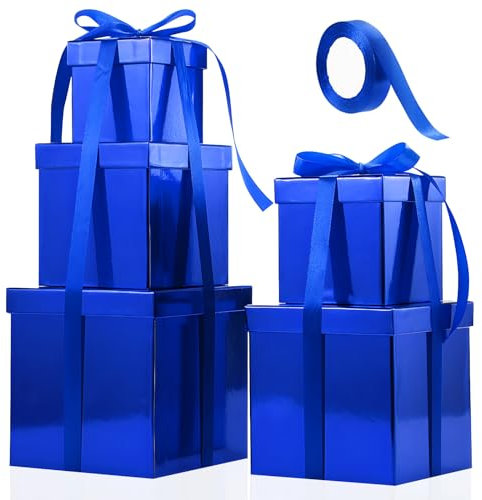 Cholemy Quadratische Nistkästen, dekorative Geschenkboxen mit Deckel und Band, verschiedene Größen, Verpackung für Hochzeit, Jahrestag, Geburtstag, Schulanfang, Brautparty, Abschlussfeier (glänzendes