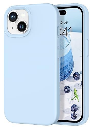 DOMAVER for iPhone 15 Case, Phone Case for iPhone 15 Silicone Women Men Gel Rubber Microfiber Lining Cushion Cover Shockproof Protective-Light Blue