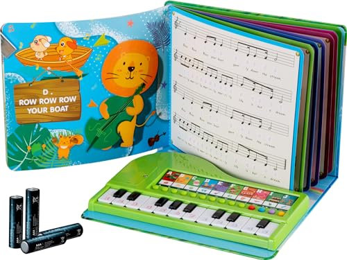 FunKey Leuchttasten Keyboard für Kinder und Kleinkinder ab 3 Jahren - Bebildertes Musikbuch zum Mitsingen und Mitspielen mit 10 Liedern und 10 Sounds - Set mit Batterien