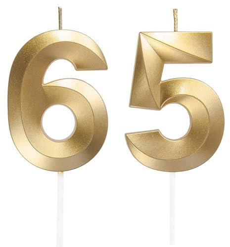 Geburtstagskerzen Zahlen 56/65, Gold Geburtstag Kerzen, Zahlenförmige Kerze, 3D Tortendeko, kuchen Dekoration für Geburtstag Party, Hochzeiten, Firmenfeiern, Jubiläen, Birthday Candle Nummer 56/65