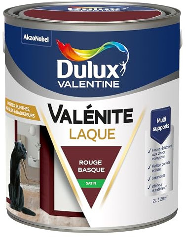 Dulux Valentine Peinture Laque Valénite Intérieur et Extérieur Multi-supports - Finition parfaite et lisse, Formule Haute Résistance - Satin Rouge Basque 2 L