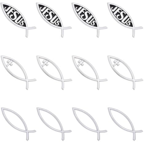 SUPERFINDINGS 12 Stück 3 Stile Silber Jesus Fisch Auto Emblem Acryl Kreuz Fisch Aufkleber Wasserdicht Liebe Frieden Autoaufkleber Selbstklebende Aufkleber 16x50x6mm