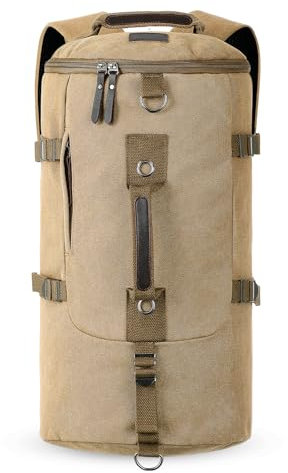 HAWEE 45L Mochila de Viaje de Lona Grande Bolsa Deporte Gimnasio con Mochila Función Hombre Mujer Mochila Deportiva Retro Mochila de Equipaje de Mano para Viajes Deportes Fitness Ciclismo, Caqui