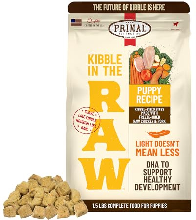 Primal Kibble in The Raw, Freeze Dried Dog Food, Puppy Recipe, Scoop & Serve, Made with Raw Protein, Whole Ingredient Nutrition, Crafted in The USA, Dry Dog Food 1.5 lb Bag