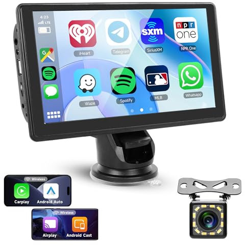 Wireless Apple Carplay Android Auto Tragbares Autoradio mit Rückkamera 7 Zoll Touchscreen Autoradio mit Apple Airplay/Android Cast/Dual Bluetooth/FM Transmitter/Voice Control/Siri/GPS/TF/AUX/USB/EQ