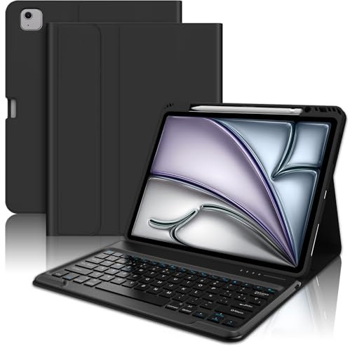 WAVATA Tastiera per iPad Air 13 2025/2024 (M3/M2), Custodia Tastiera per iPad Pro 12.9 Pollici 6a/ 5a/ 4a/ 3a Generation Bluetooth Magnetica Staccabile QWERTY Layout Italiano, Nero