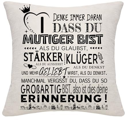Bommex Inspirierendes Geschenk A-Z Initialen DASS Du Mutiger Kissenbezüge für Frauen Männer Mädchen Jungen Schwester Freunde Mama Papa Oma Tochter Sohn Positives Geschenk Geburtstag (I)