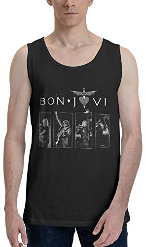 Bon Music Jovi Herren Tank Top Ärmellos Rundhals T-Shirt Casual Sport Stretchy T-Shirt, Schwarz , M