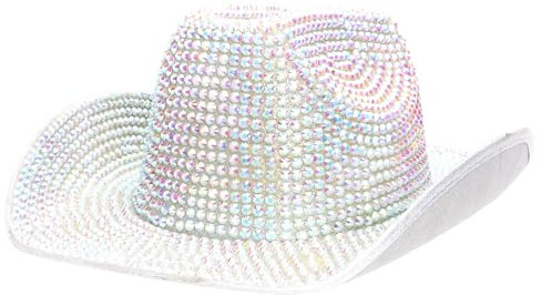 Toyland® 36 cm (14) Sombrero vaquero de lujo plateado de con diamantes de imitación iridiscentes - Festivales, conciertos, disfraces y accesorios para despedidas de soltera - 3 colores disponibles