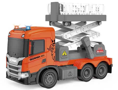 Cheerful Toys LKW Spielzeug Kinder - Scania 25.3cm Scherenhubwagen-Spielzeug mit Licht und Sound, Baustellen-Auto für Jungen 3 4 5 6 Jahre