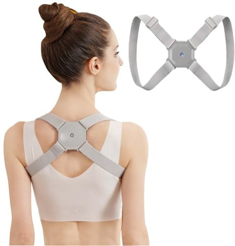 Haltungskorrektur Rücken Geradehalter Intelligent Vibration Rückengurt Obere Rückenstütze Verstellbar Rückenstützgürtel Unisex Rückenstabilisator Haltungstrainer für Kinder Erwachsene Grau