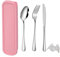 QZLSAYSL Set Di Posate Da Viaggio Portatile Con Forchetta Cucchiaio Coltello E Scatola 5 Pezzi Riutilizzabili In Acciaio Inox Per Scuola,Lavoro, Campeggio (rosa pallido)