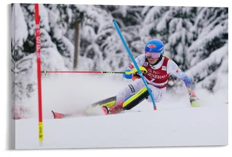 KANLIBAI Mikaela Shiffrin Poster sur toile Motif athlète de la Coupe du monde de ski alpin 60 x 90 cm