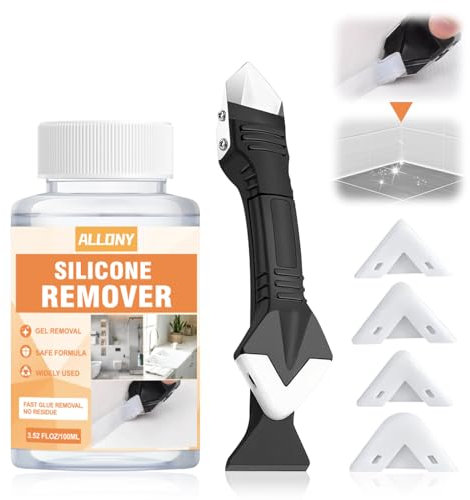 Allony Outil dissolvant de silicone, 100 ml, dissolvant de mastic en silicone pour salle de bain avec grattoir en silicone, sûr, efficace et rapide, adapté pour salle de bain, cuisine et évier, etc