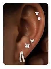 ZHESHY 5 Paar Ohrringe Silber 925 Set Für Damen 14k Vergoldet Kleine Ohrstecker Creolen 925 Set Stapelbar Zirkonia Hypoallergen Stecker Ohrringe Schmuck Helix Piercings Ohr Für Mehrere Ohrlöcher