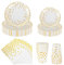 CEILIWEN 100PCS White and Gold Party Tableware Set, White and Gold Polka Dot Party Tableware Includes Plates, Napkins, Cups, White and Gold Party Decorations for Party, Serve for 25 Guests