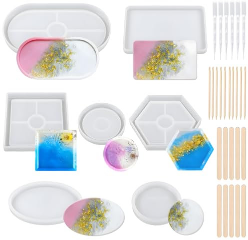 7 Stücke Set silikonform Tablett, Silikonform Untersetzer Epoxidharz Formen, Gießformen Tablett, für Beton Gießform,für Untersetzer,Kerzenhalter,DIY Bastelprojekte,Heimdekoration, Obsttablett